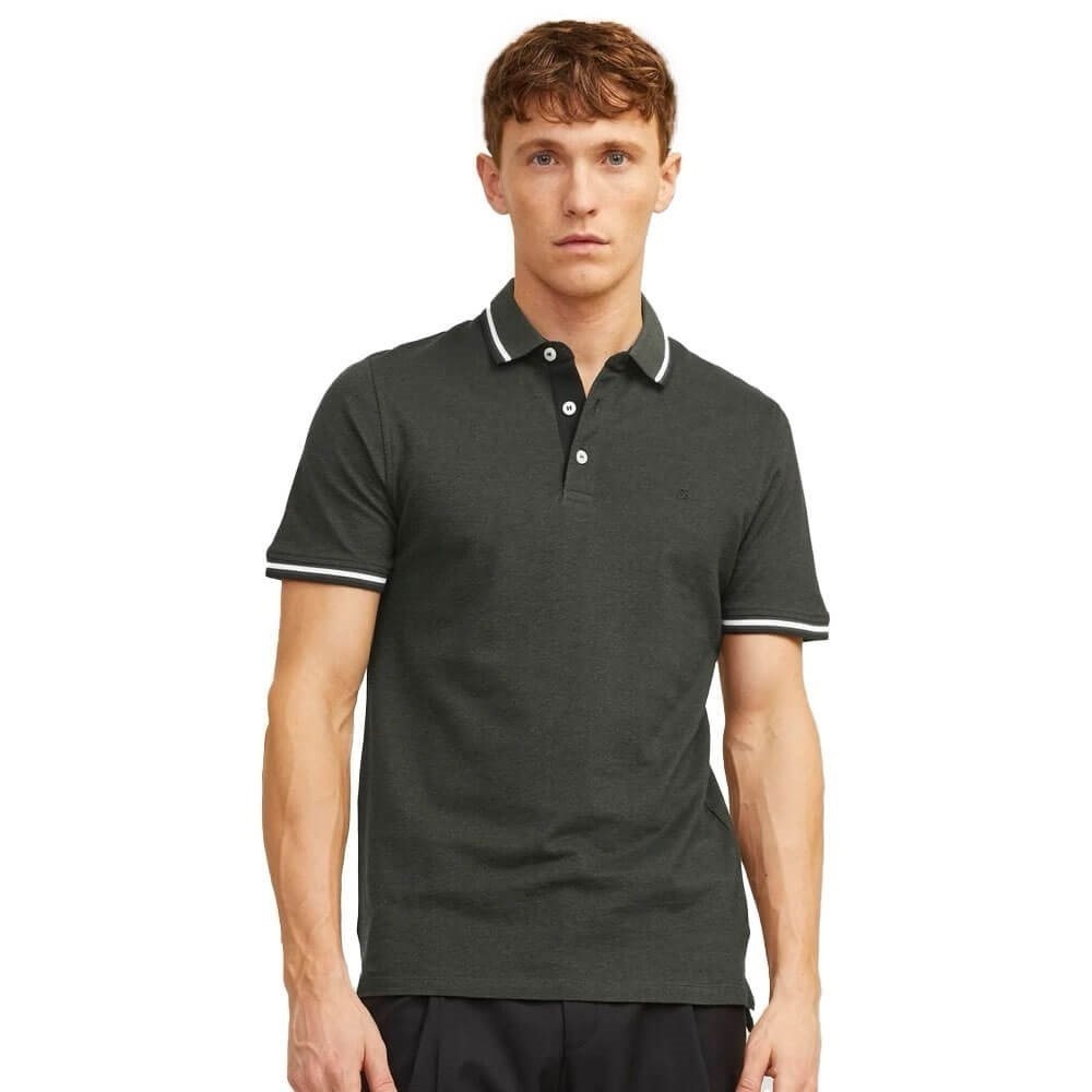 Charcoal Gray Polo Shirt with White Tipped Collar | Classic Casual